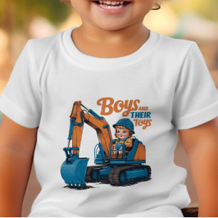 Little Explorer Riding Blue Construction Beast Toddler T-Shirt