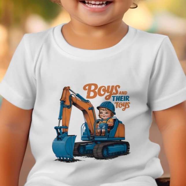 Little Explorer Riding Blue Construction Beast Toddler T-Shirt (Creator Uploaded)