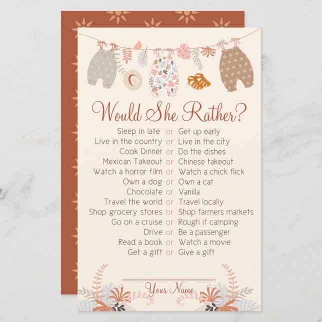 Little Explorer Safari Adventure Boho Party Game (Front/Back)