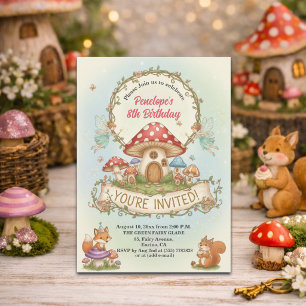 Little Fairies House Mushrooms 8th Birthday Party Invitation
