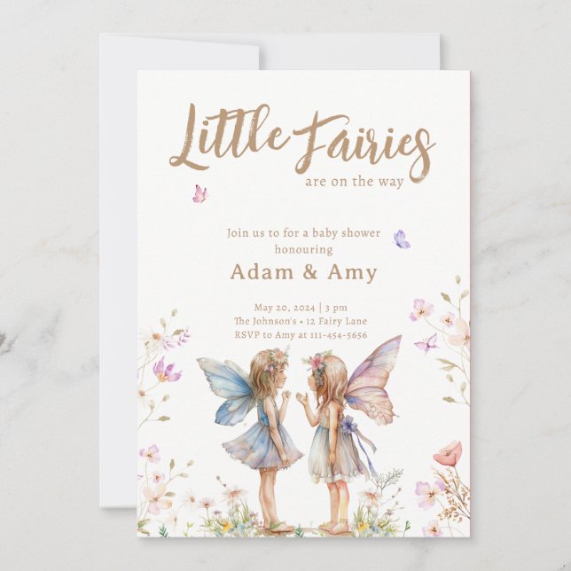 Little Fairies Twin Girl Baby Shower Invitation  (Front)