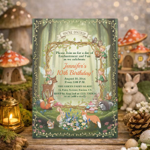 Little Fairies Whimsical 10th Birthday Party Invitation