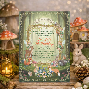 Little Fairies Whimsical Forest 6th Birthday Party Invitation