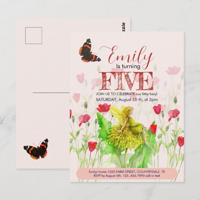 Little fairy and poppies postcard (Front/Back)