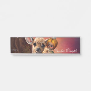 Little fairy and the cute fawn.  door sign