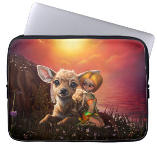 Little fairy and the cute fawn. laptop sleeve