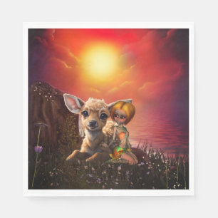 Little fairy and the cute fawn.  napkin