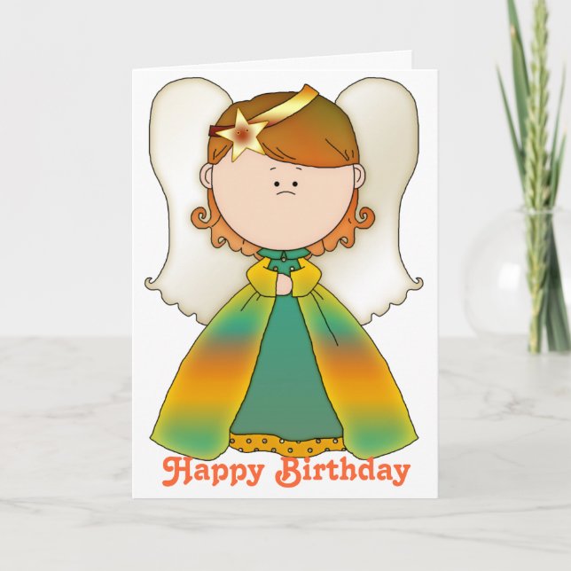 Little Fairy Angel Happy Birthday Card 5b (Front)
