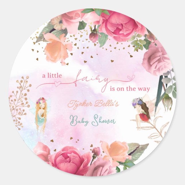 Little Fairy Baby Girl Shower Classic Round Sticker (Front)