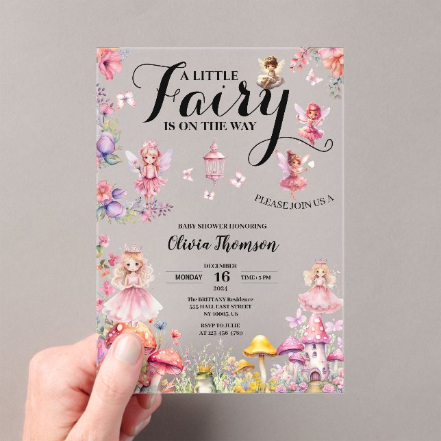 Little Fairy Baby Shower Blush Roses Floral Pink  Acrylic Invitations (Insitu (Handheld))