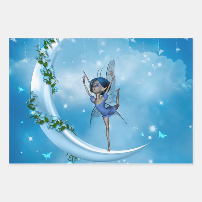 Little fairy dancing on the moon wrapping paper sheet (Front)