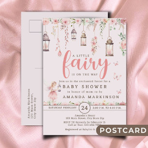 Little Fairy Enchanted Pink Baby Shower Invitation Postcard
