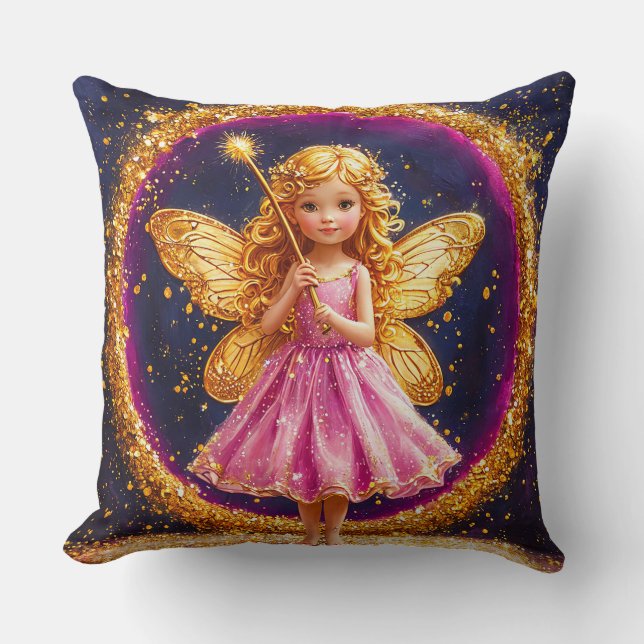 Little Fairy Enchanted Wings Magical Glitter Cushion (Front)