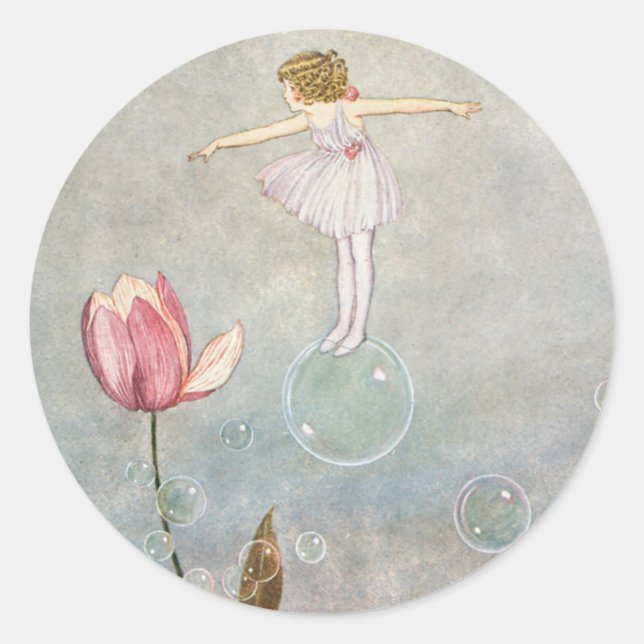 Little Fairy on a Bubble Classic Round Sticker (Front)