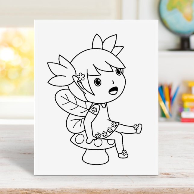 Little Fairy on a Toadstool - Colouring Page Rubber Stamp (Creator Uploaded)