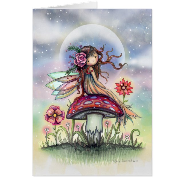 Little Fairy on Mushroom Fantasy Art Card (Front)