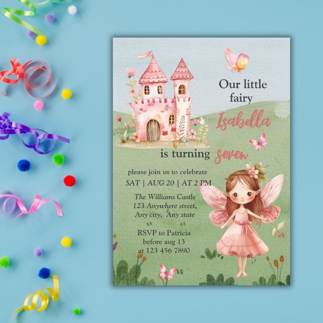 Little Fairy Pink Castle Butterfly Any Age  Invitation (Creator Uploaded)