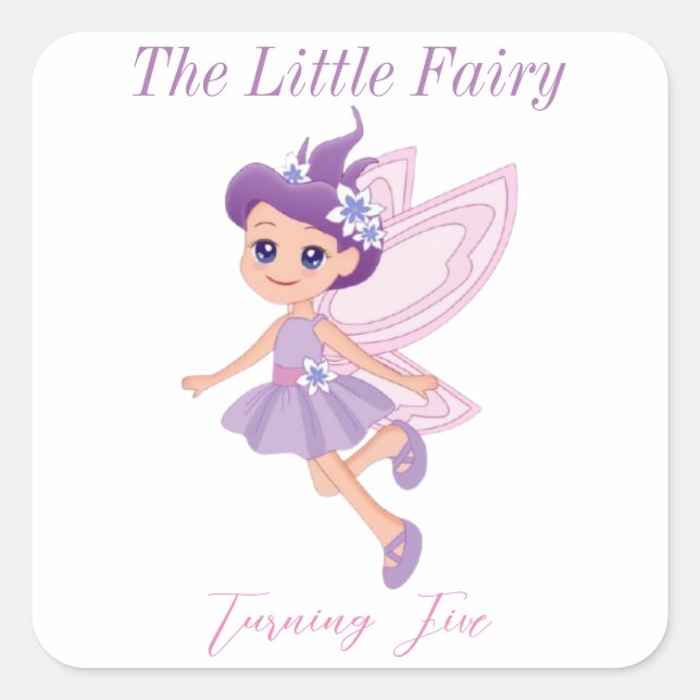 Little Fairy Pink Cute birthday party invitation Square Sticker (Front)