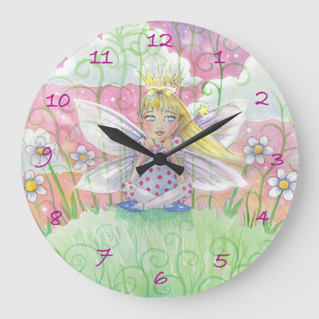 Little Fairy Princess Girls Wall Clock (Front)