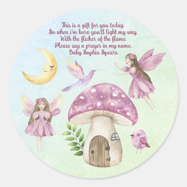 Little Fairy Whimsical Baby Shower Prayer Classic Round Sticker (Front)