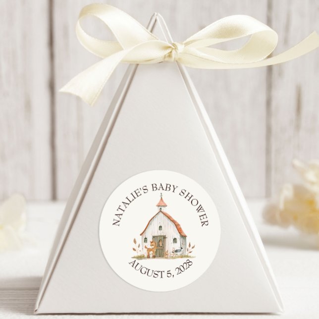 Little Farm Nursery Animals Baby Shower Classic Round Sticker (Creator Uploaded)