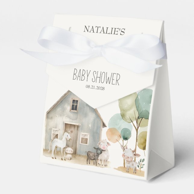 Little Farm Nursery Animals Baby Shower Favour Box (Front Side)