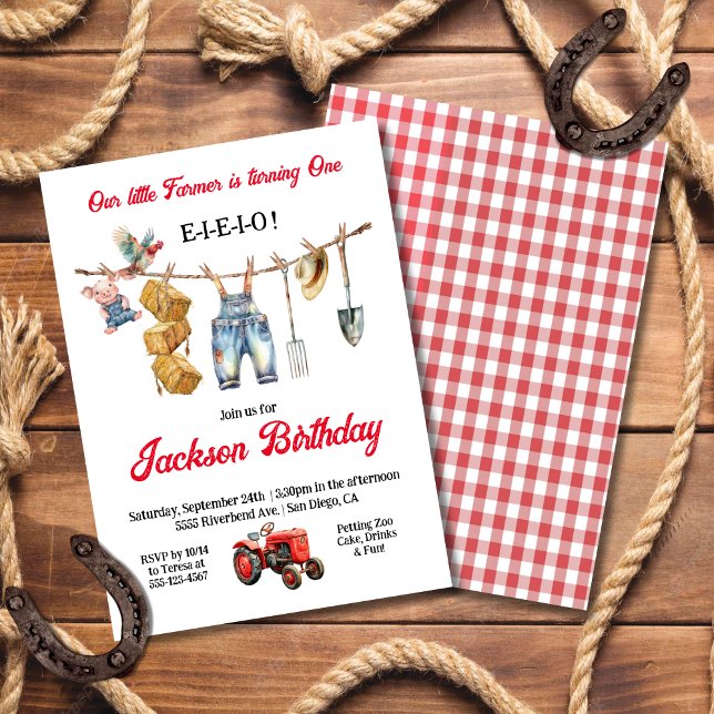 Little Farmer Clothesline 1st Birthday Party Invitation (Creator Uploaded)