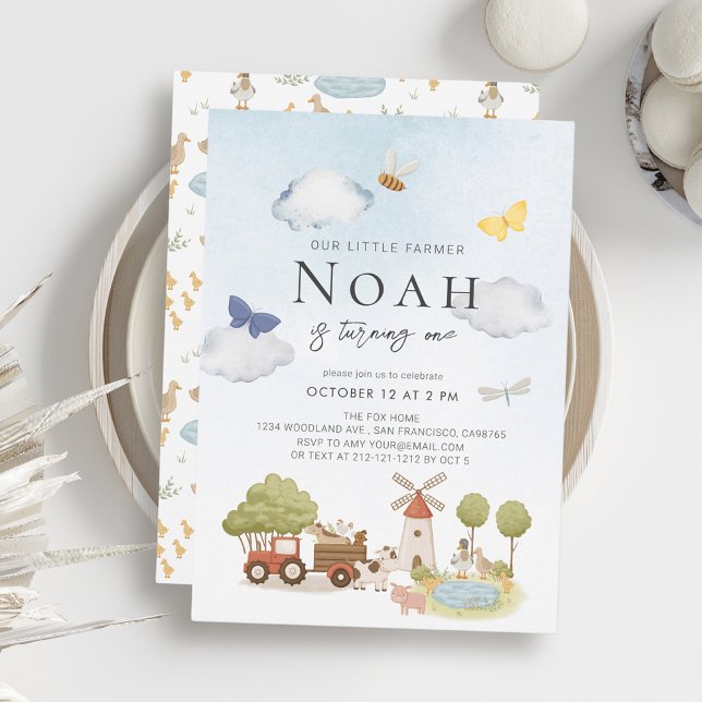 Little Farmer Farm Animals 1st Birthday Invitation (Creator Uploaded)