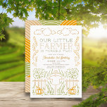 Little Farmer Harvest Scarecrow Kids Birthday Invitation<br><div class="desc">This cute and modern "our little farmer" fall/autumn gender-neutral kid's birthday invitation features a scarecrow with pumpkins,  fences,  trees,  and clouds. The reverse side features geometric field patterns. Personalise it for your needs. You can find matching products at my store.</div>