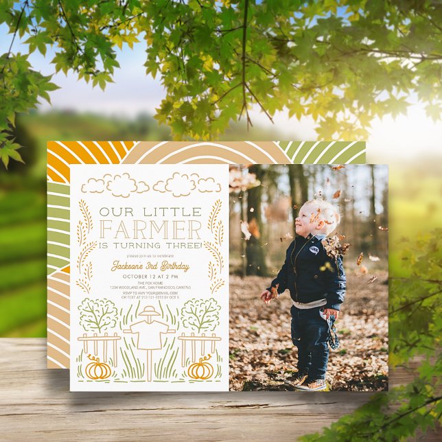 Little Farmer Harvest Scarecrow Photo Birthday Invitation (Creator Uploaded)