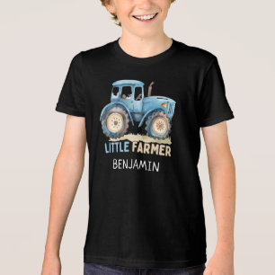 Little Farmer Vintage Blue Tractor Kids Farm Tri-Blend Shirt