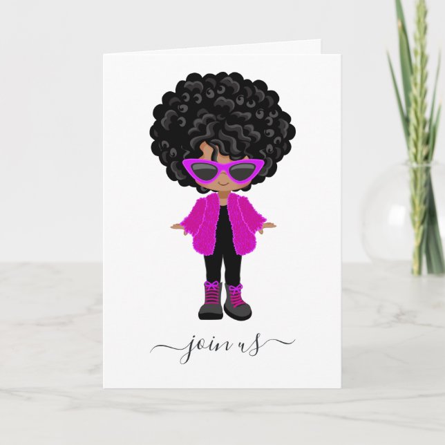 Little Fashion Black Girl Party Invitation (Front)