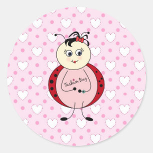 Little Fashionista Pink Ladybug With Hearts Classic Round Sticker