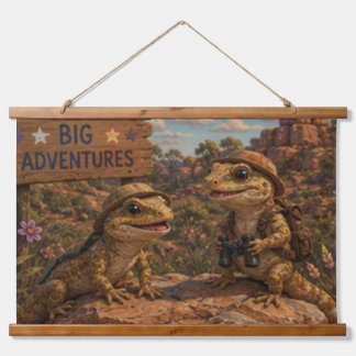 Little Feet Big Adventures Cute Lizard Explorers Hanging Tapestry