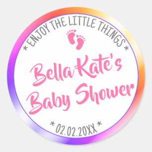 Little Feets Colourful Rainbow Baby Shower Favour Classic Round Sticker