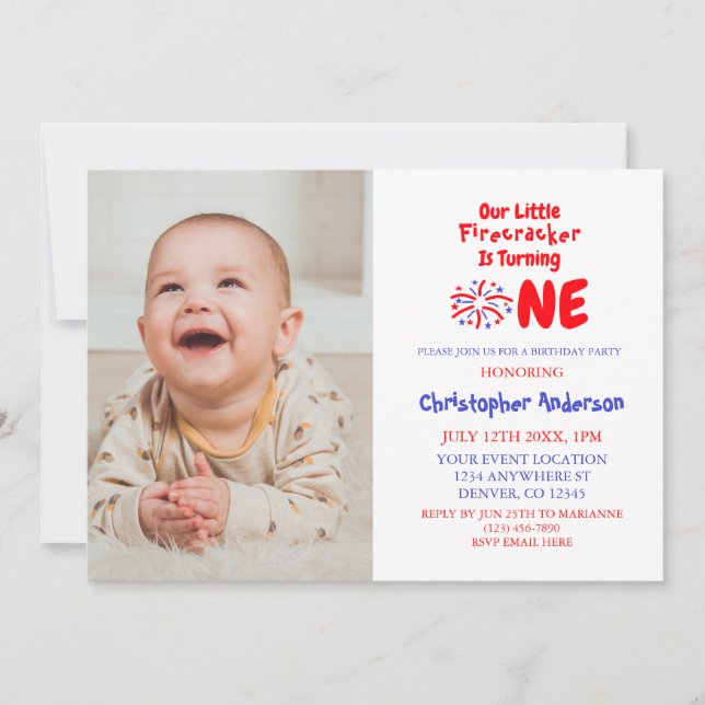 Little Firecracker 1st Birthday Invitation (Front)