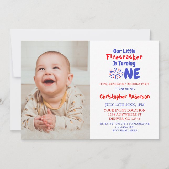 Little Firecracker 1st Birthday Invitation (Front)