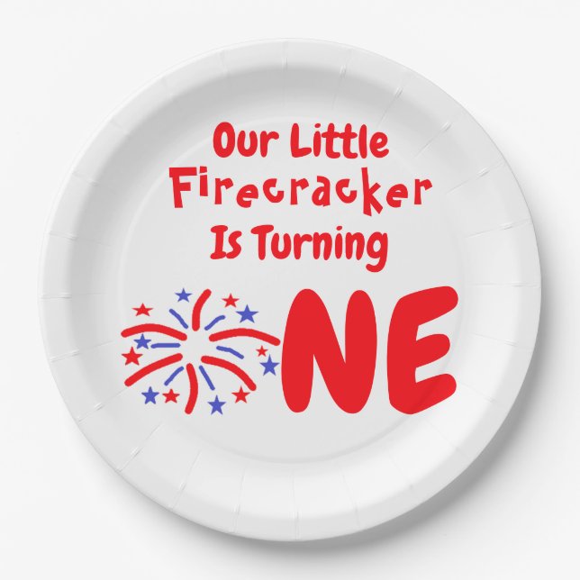 Little Firecracker 1st Birthday Paper Plate (Front)