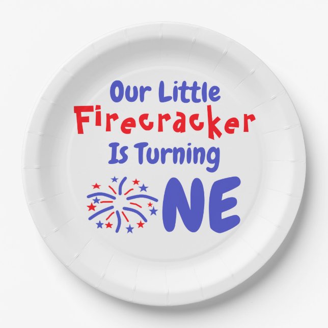 Little Firecracker 1st Birthday Paper Plate (Front)