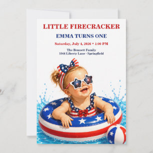 Little Firecracker 1st Birthday Patriotic Invitation