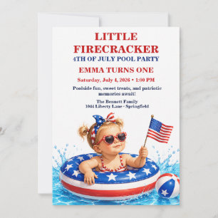 Little Firecracker 1st Birthday Patriotic Invitation