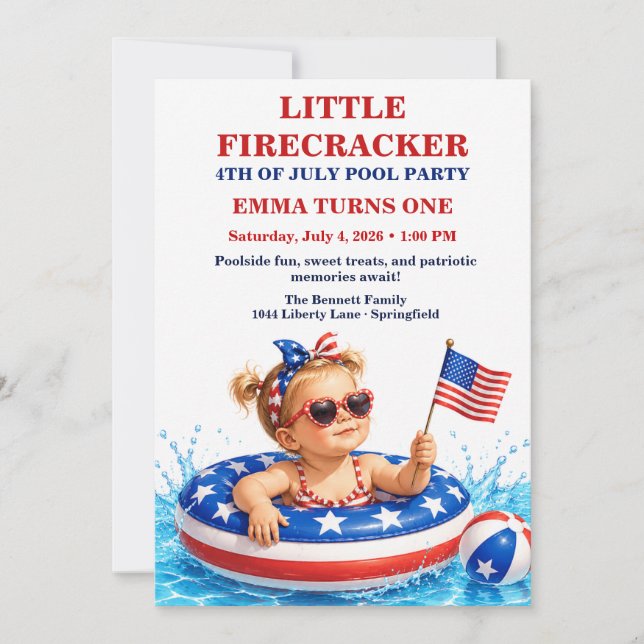 Little Firecracker 1st Birthday Patriotic  Invitation (Front)