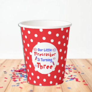 Little Firecracker 3rd Birthday Paper Cups