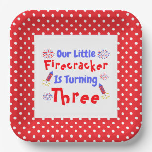Little Firecracker 3rd Birthday Paper Plate