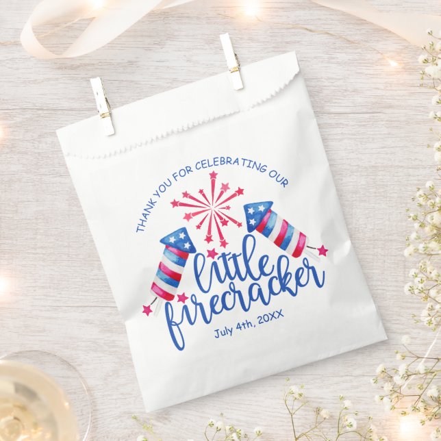 Little Firecracker 4th July First Birthday Party Favour Bags (Clipped)