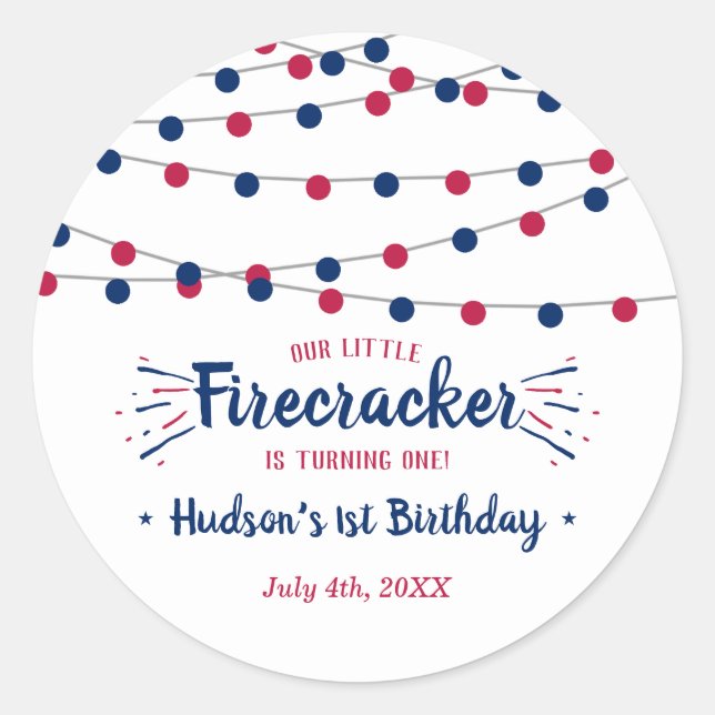 Little Firecracker 4th Of July 1st Birthday Classic Round Sticker (Front)