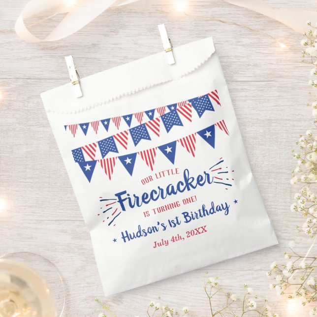 Little Firecracker 4th Of July 1st Birthday Favour Bags (Clipped)