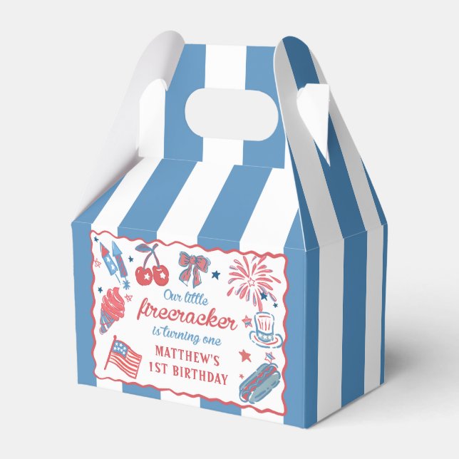 Little Firecracker 4th of July 1st Birthday Favour Box (Front Side)