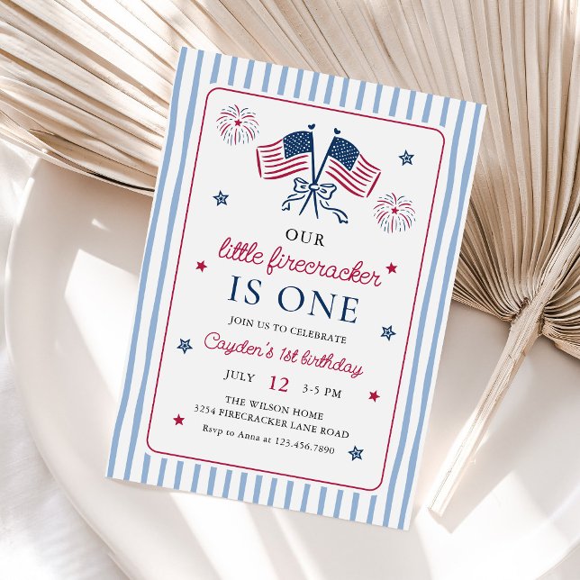 Little Firecracker 4th of July 1st Birthday Invitation (Creator Uploaded)