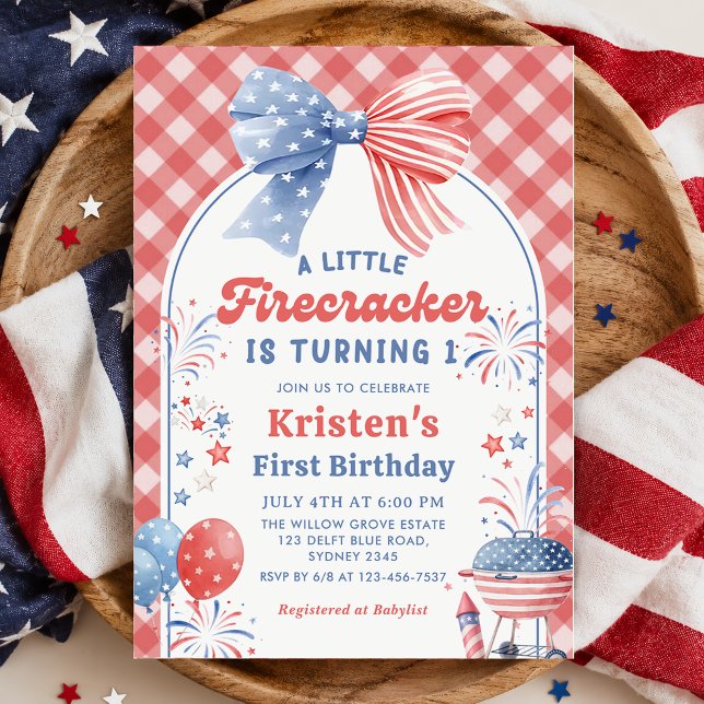 Little Firecracker 4th of July 1st Birthday Invitation (Creator Uploaded)